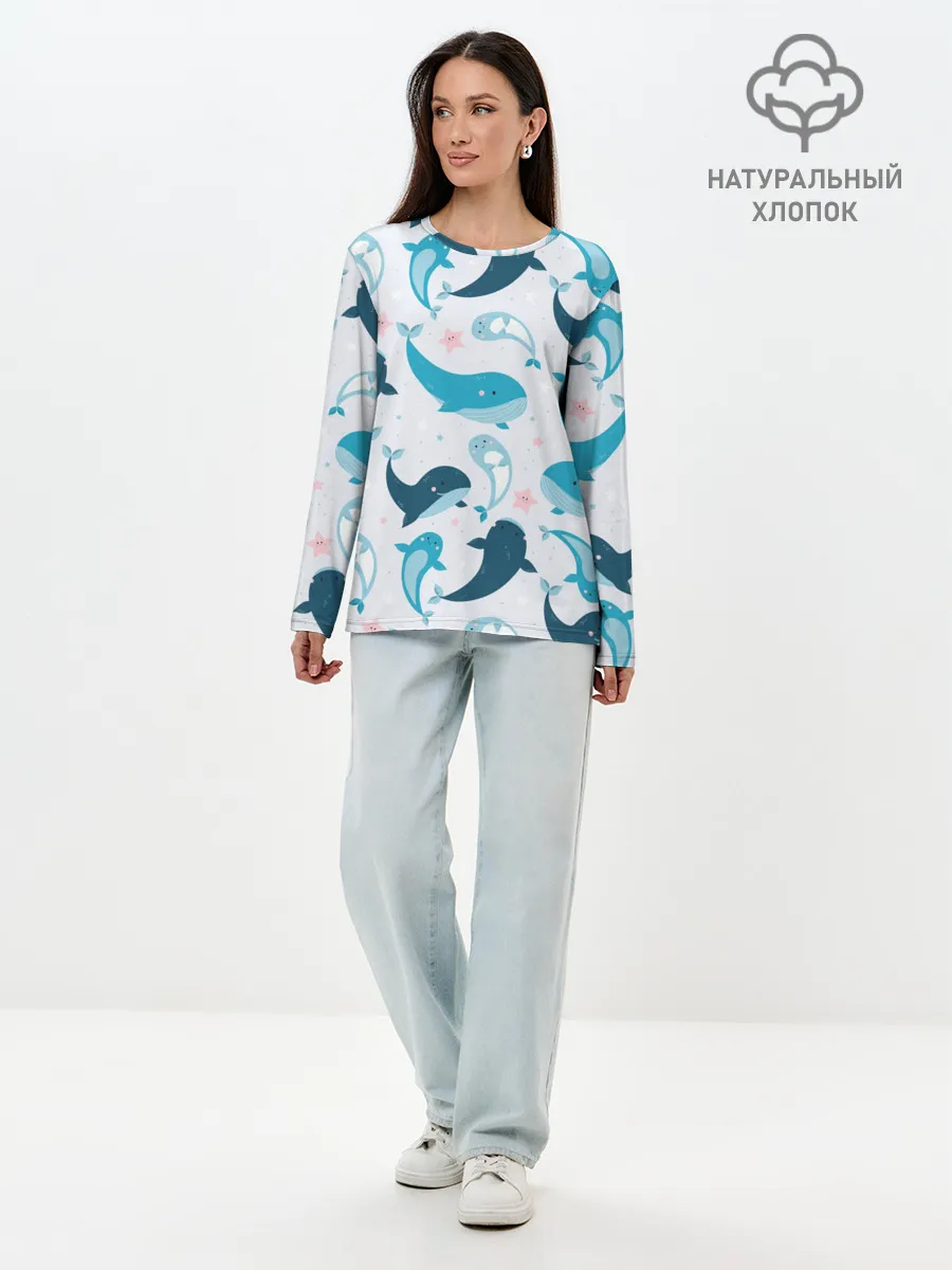 Лонгслив женский. Хлопок / Киты и тюлени