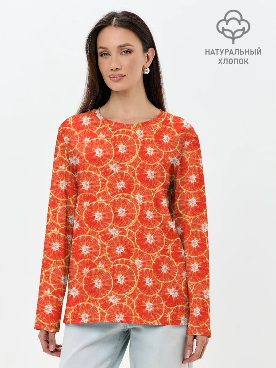 Лонгслив женский. Хлопок / Красный Апельсин