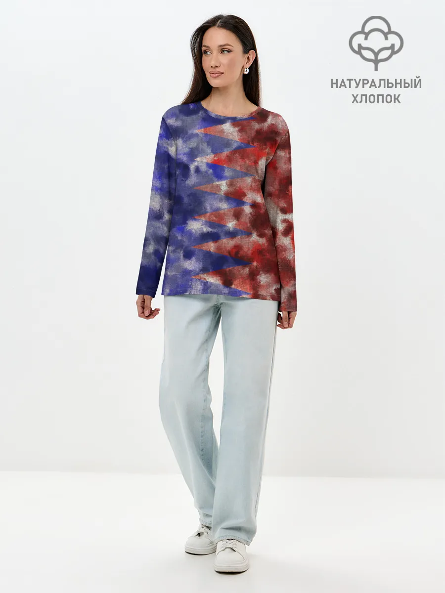 Лонгслив женский. Хлопок / Сине-Красные Разводы