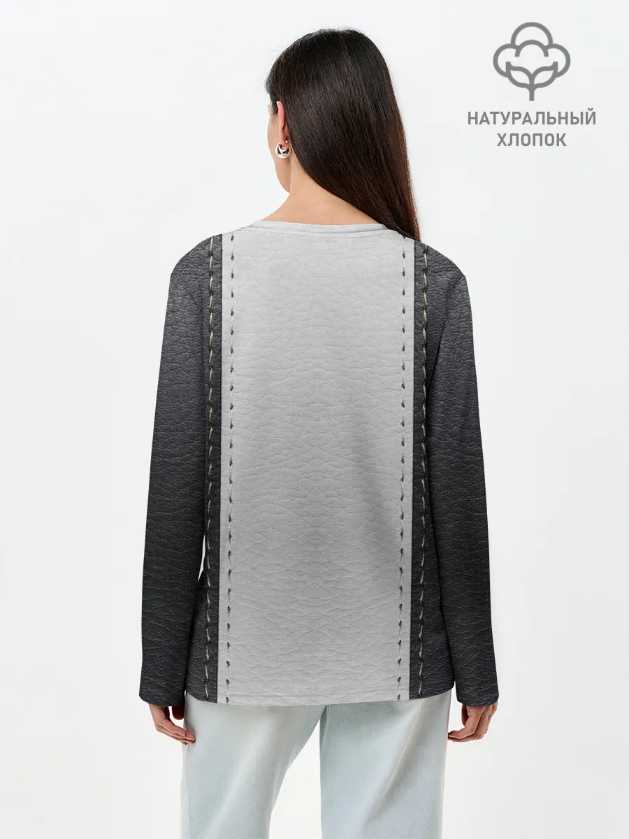 Лонгслив женский. Хлопок / Черно белая кожа