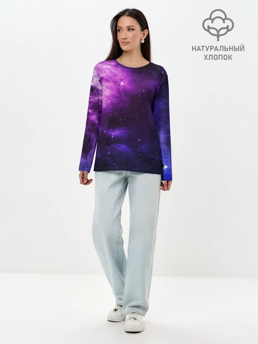 Лонгслив женский. Хлопок / Холодный космос