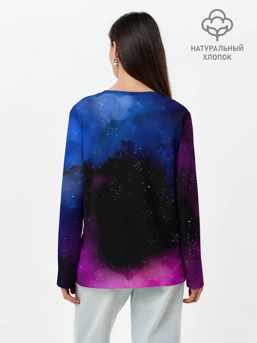 Лонгслив женский. Хлопок / Чёрный клевер космический Юно