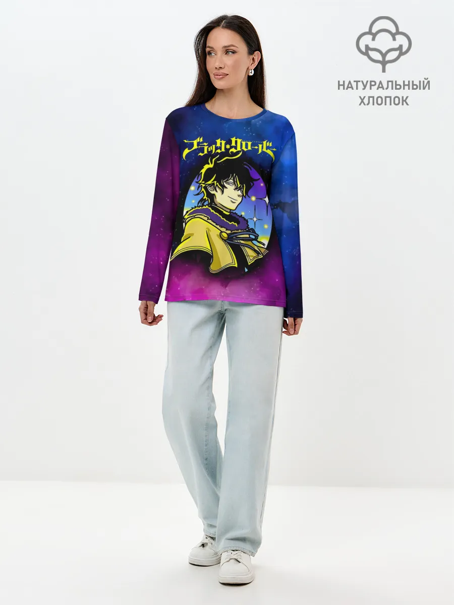Лонгслив женский. Хлопок / Чёрный клевер космический Юно