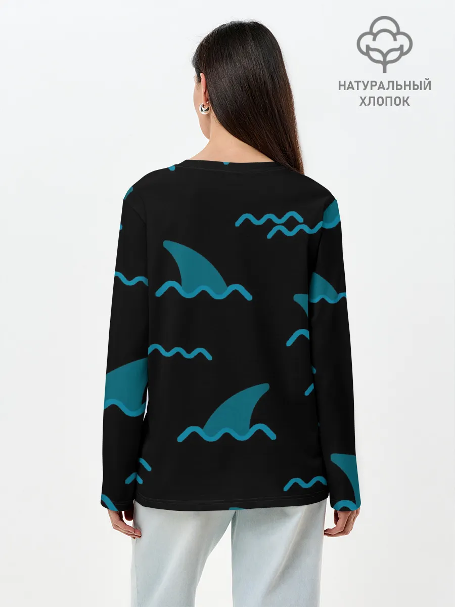 Лонгслив женский. Хлопок / Плавники акул