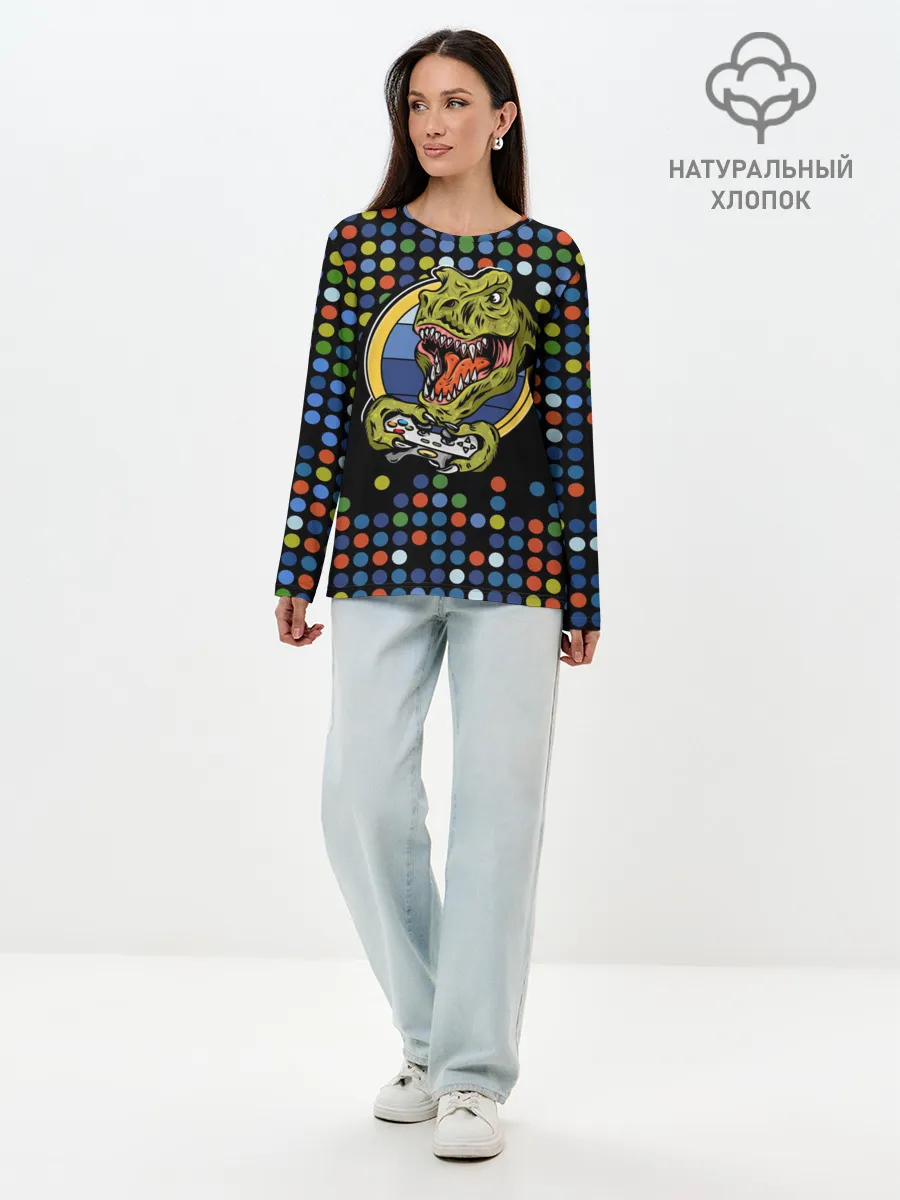 Лонгслив женский. Хлопок / Динозавр-игрок