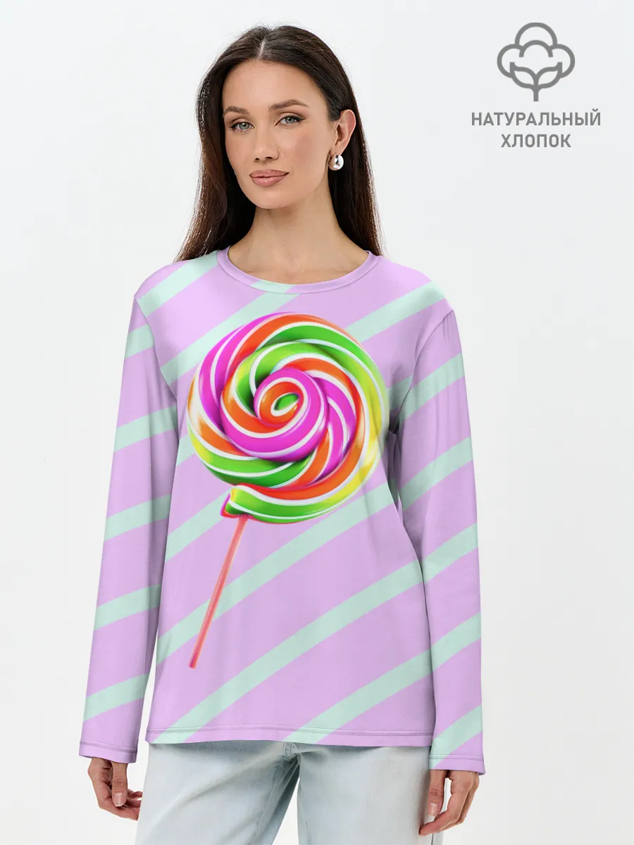 Лонгслив женский. Хлопок / Леденец графический фон