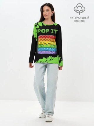 Лонгслив женский. Хлопок / Поп Ит / Симпл Димпл - Краска