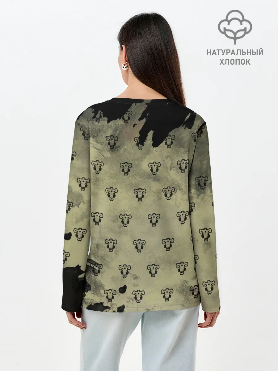 Лонгслив женский. Хлопок / Чёрный клевер Черные быки