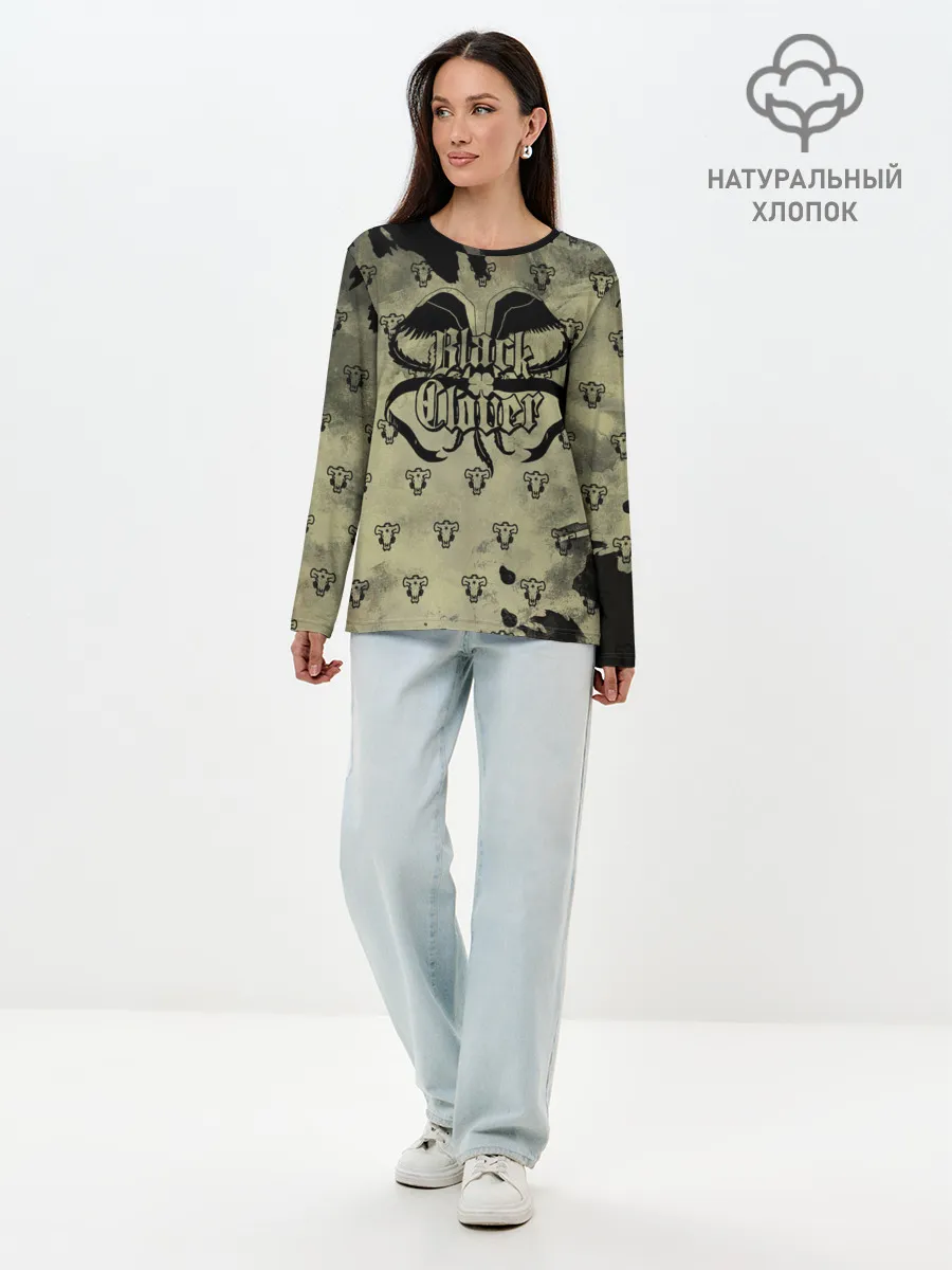 Лонгслив женский. Хлопок / Чёрный клевер Черные быки
