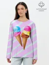 Лонгслив женский. Хлопок / Мороженое графический фон