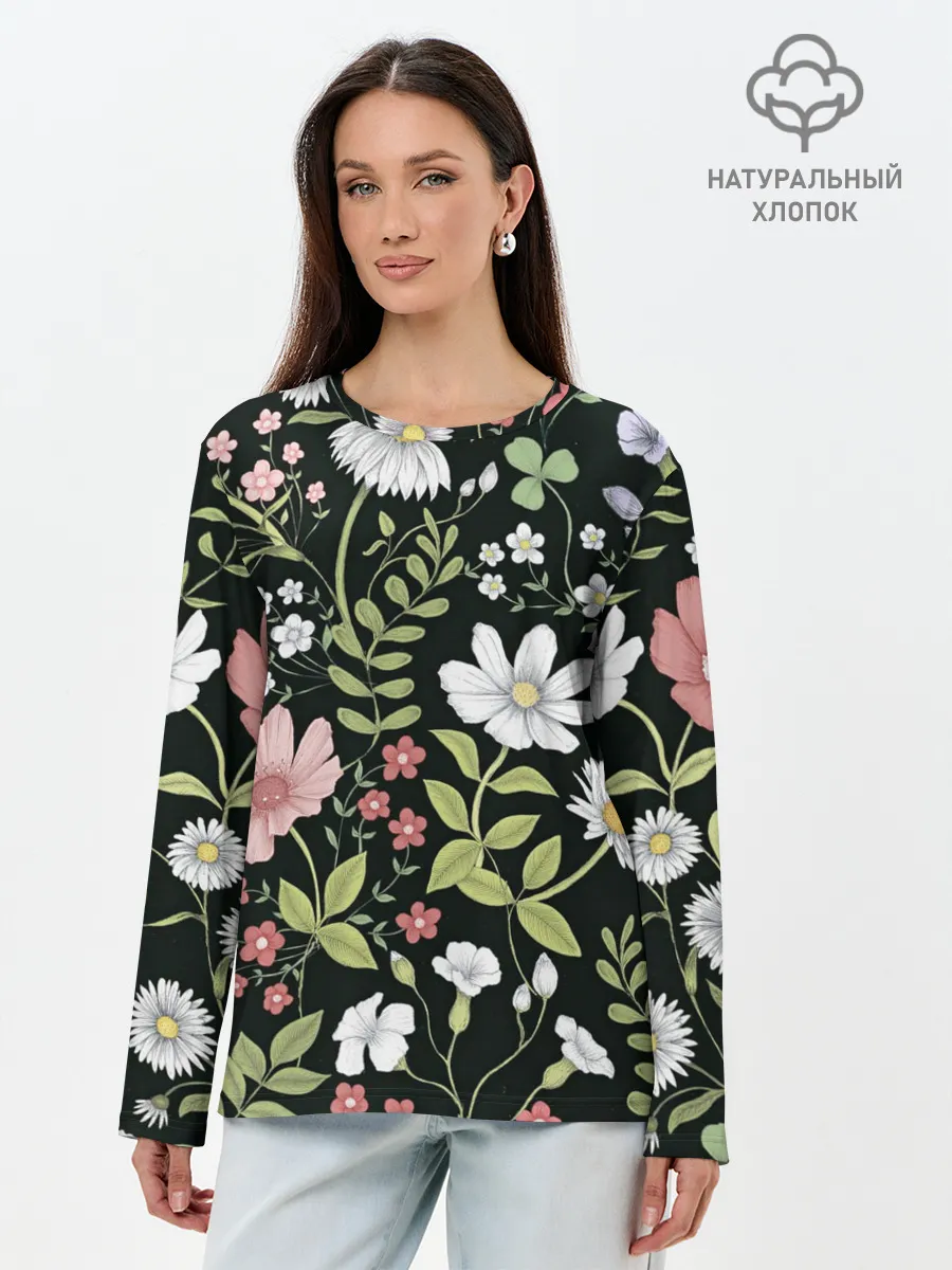 Лонгслив женский. Хлопок / Полевые цветы
