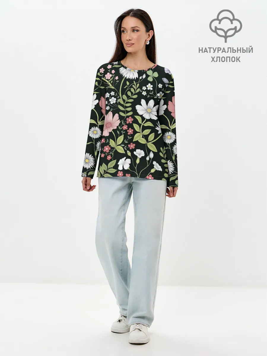 Лонгслив женский. Хлопок / Полевые цветы