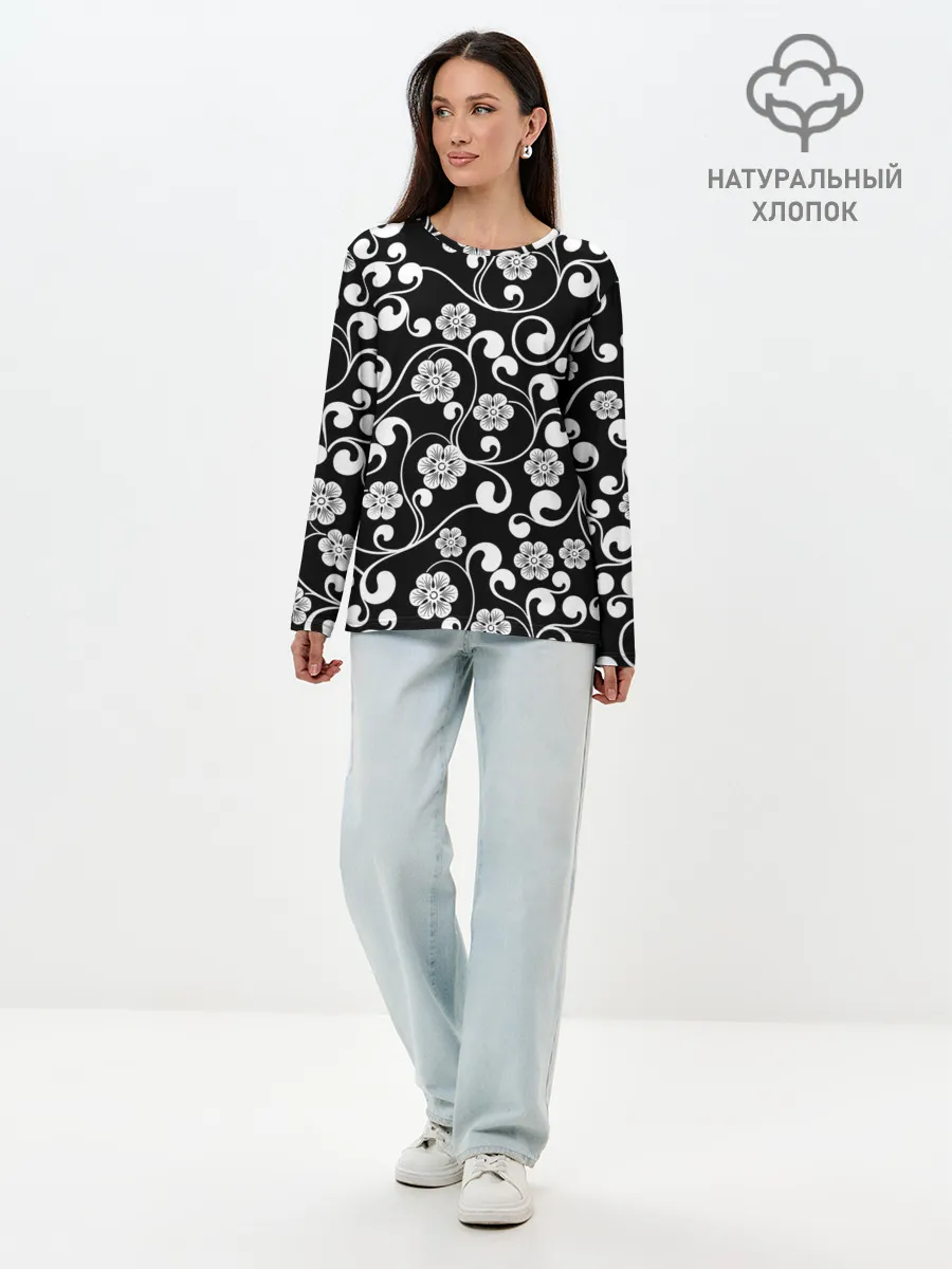 Лонгслив женский. Хлопок / Векторные цветы