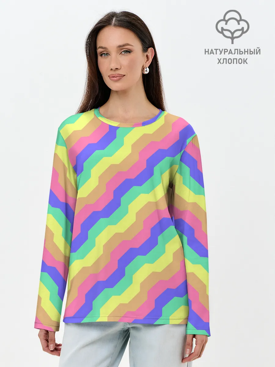 Лонгслив женский. Хлопок / Радужные волны