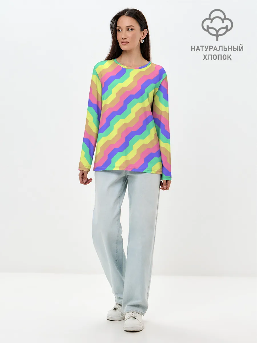 Лонгслив женский. Хлопок / Радужные волны