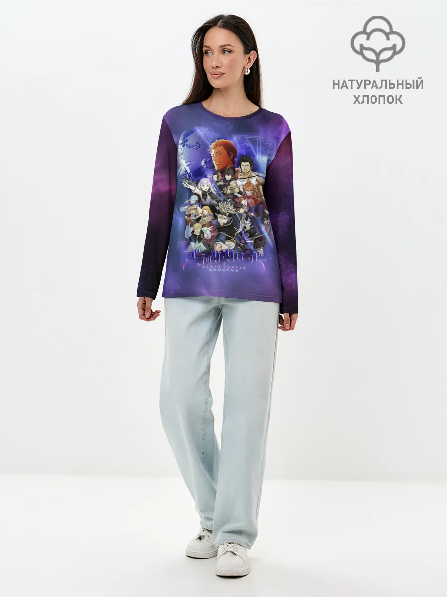 Лонгслив женский. Хлопок / Чёрный Клевер персонажи