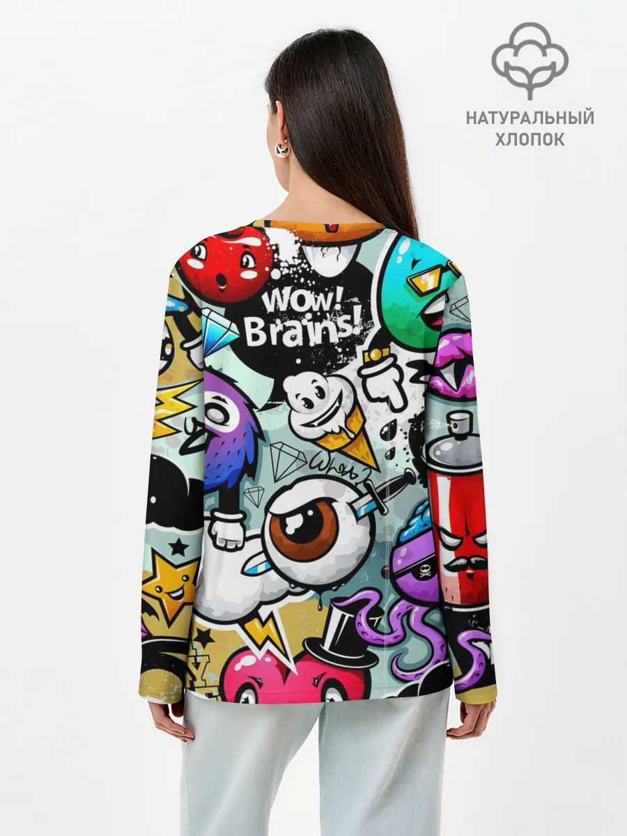 Лонгслив женский. Хлопок / Граффити