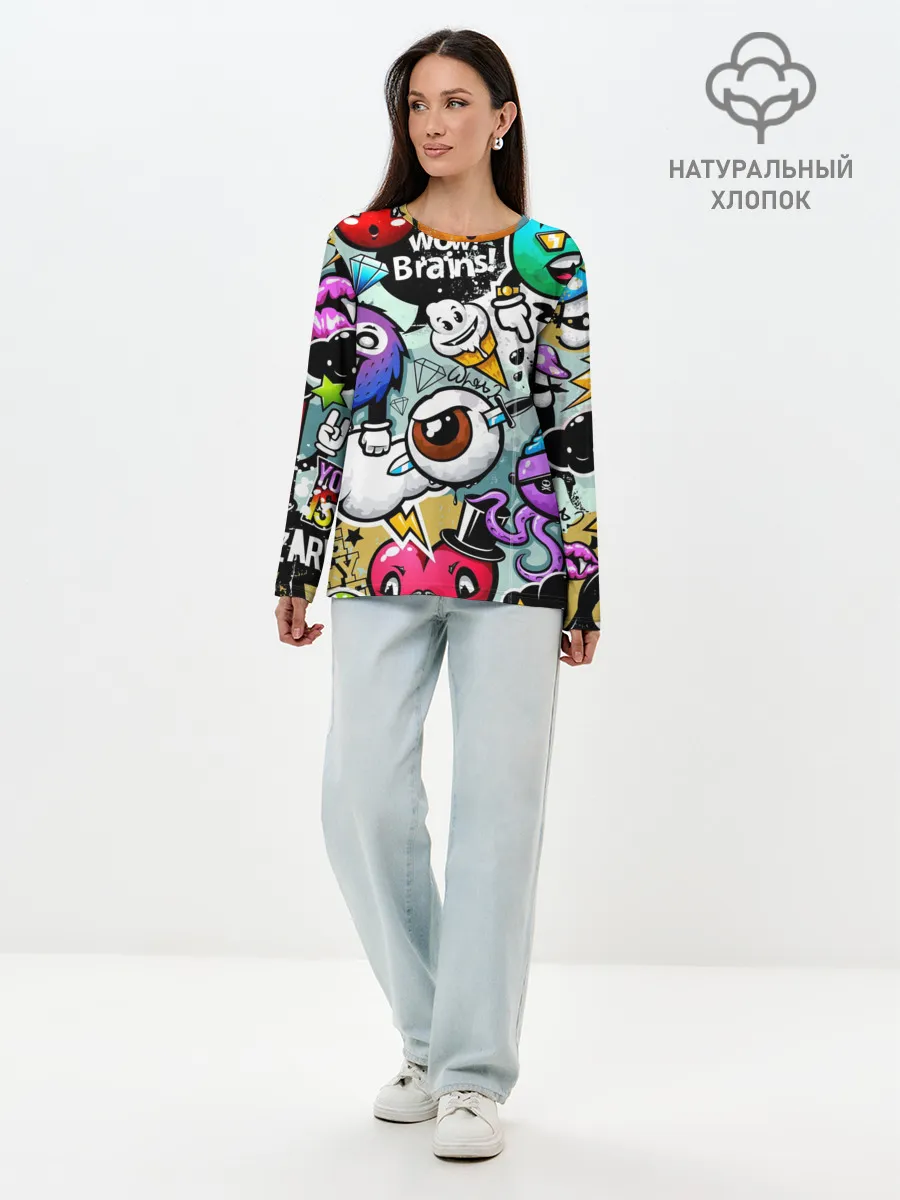 Лонгслив женский. Хлопок / Граффити