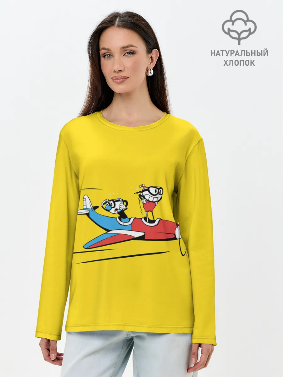 Лонгслив женский. Хлопок / Летящие кружки