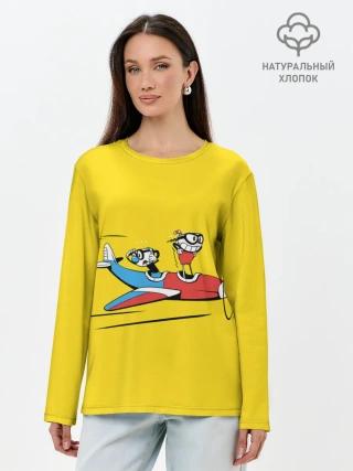 Лонгслив женский. Хлопок / Летящие кружки