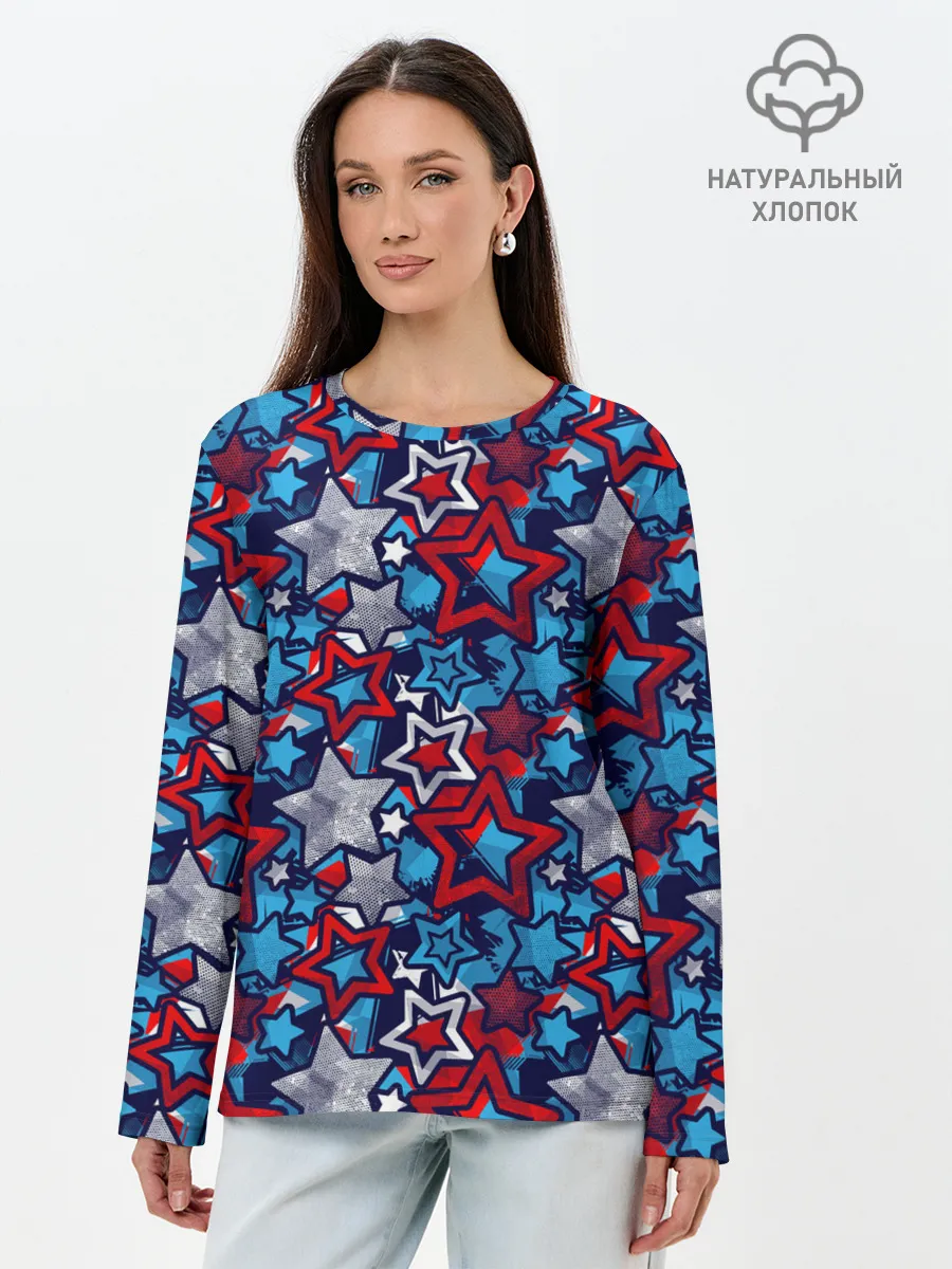 Лонгслив женский. Хлопок / 3D звездочки