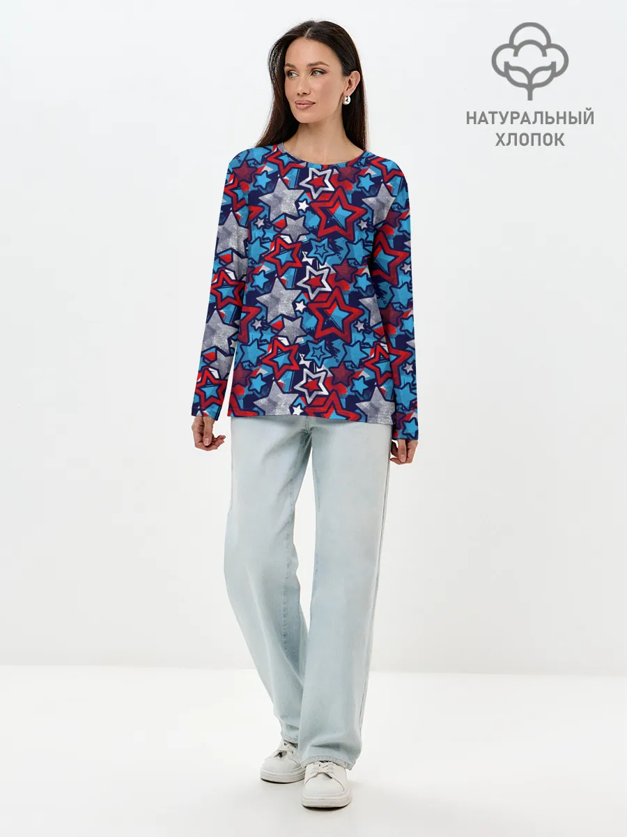 Лонгслив женский. Хлопок / 3D звездочки