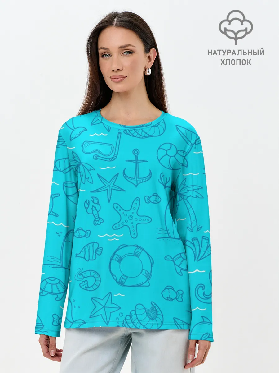Лонгслив женский. Хлопок / Морская тема