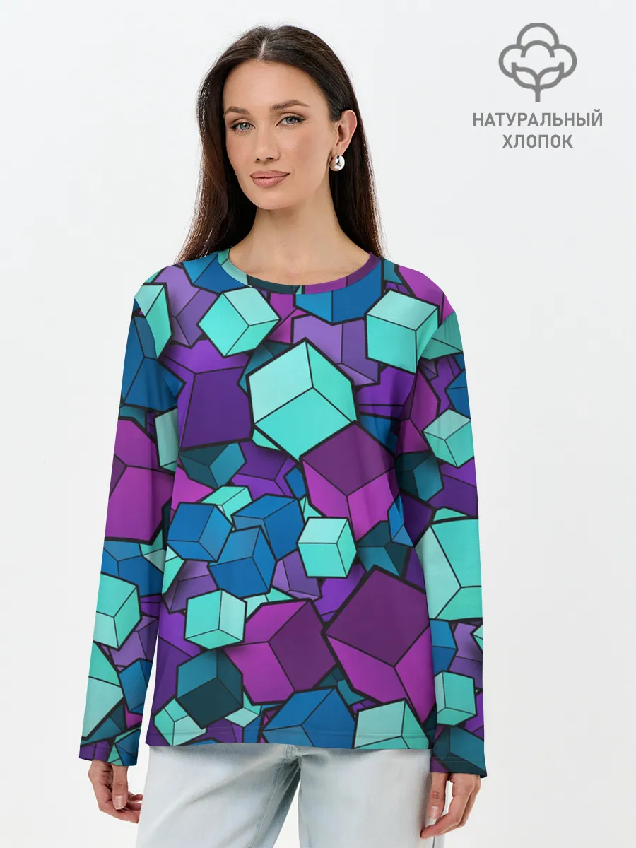 Лонгслив женский. Хлопок / СИРЕНЕВЫЕ КУБЫ