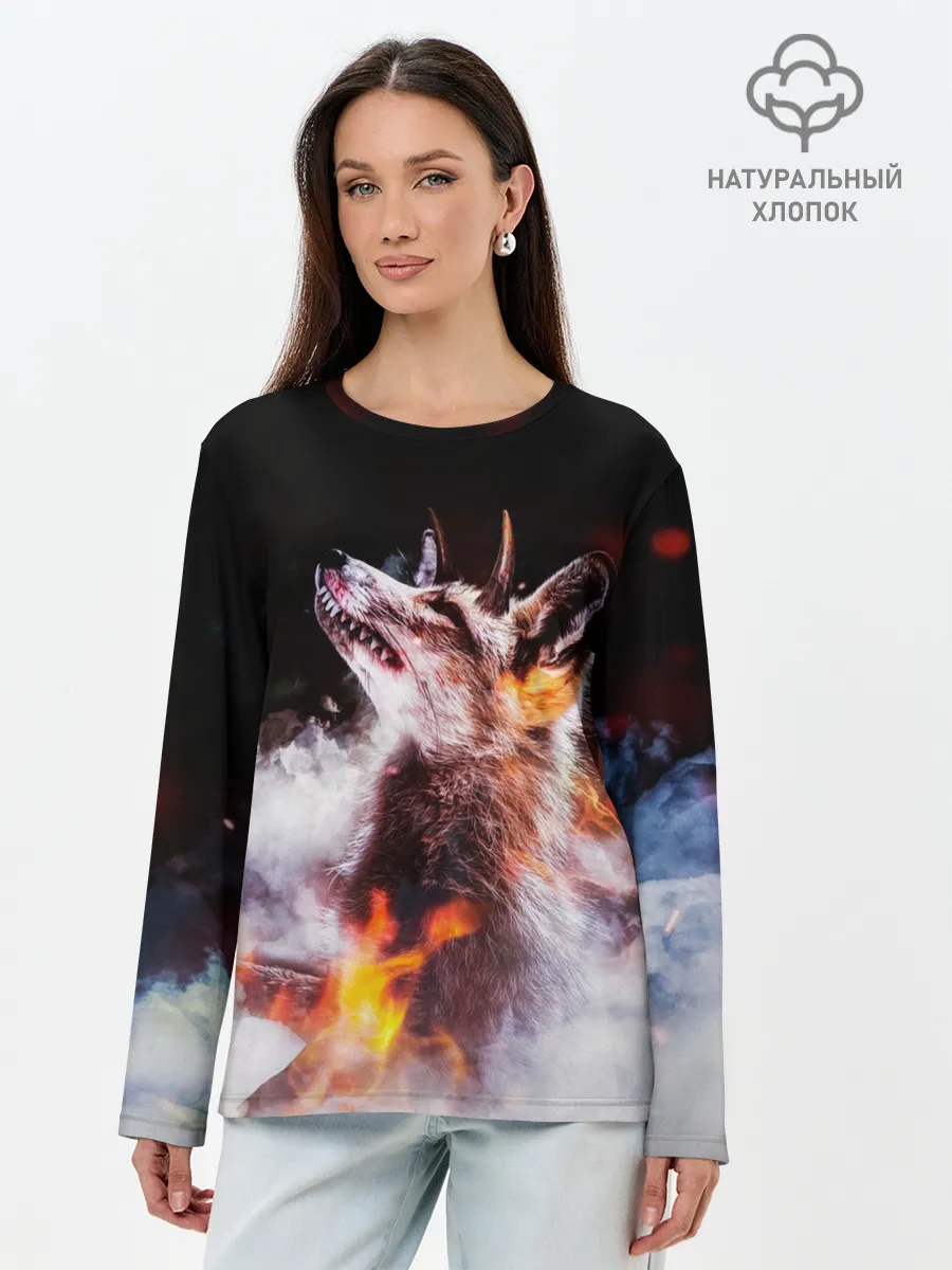 Лонгслив женский. Хлопок / Лиса с рогами
