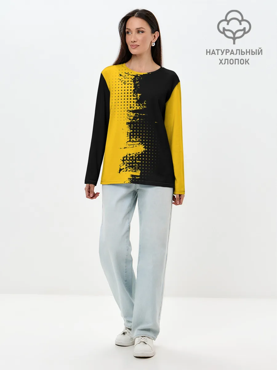Лонгслив женский. Хлопок / ЧЕРНО ЖЕЛТЫЙ ГРАНЖ | GRUNGE