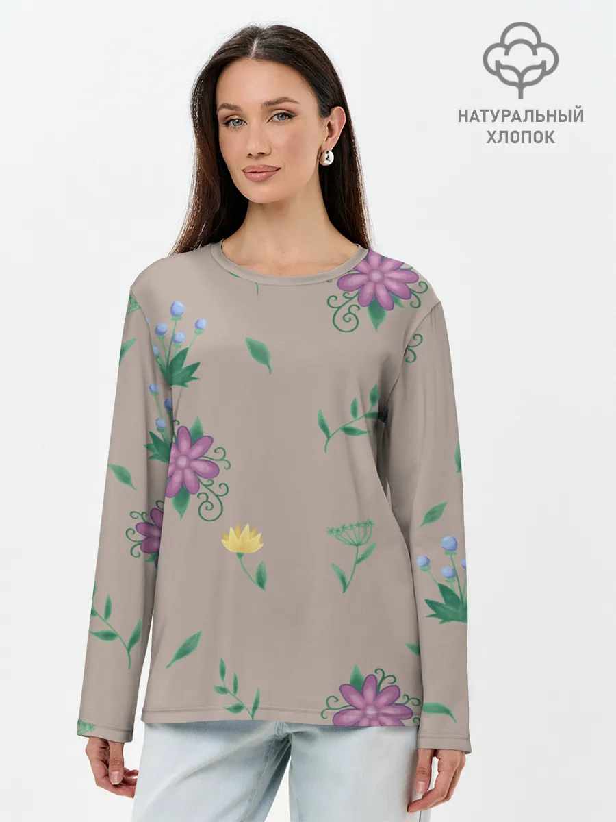 Лонгслив женский. Хлопок / Цветочная эстетика