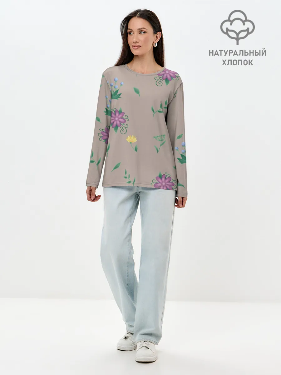 Лонгслив женский. Хлопок / Цветочная эстетика