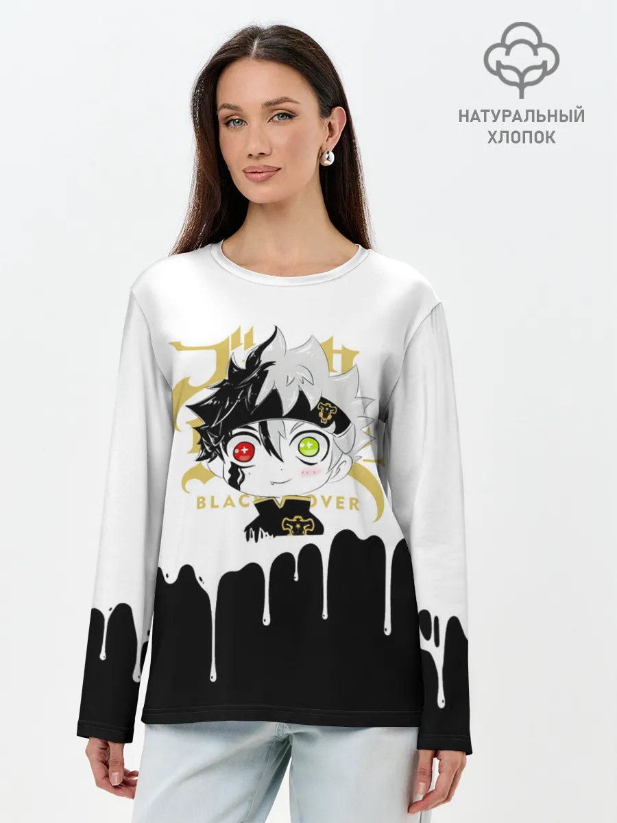 Лонгслив женский. Хлопок / Черный Аста белая краска