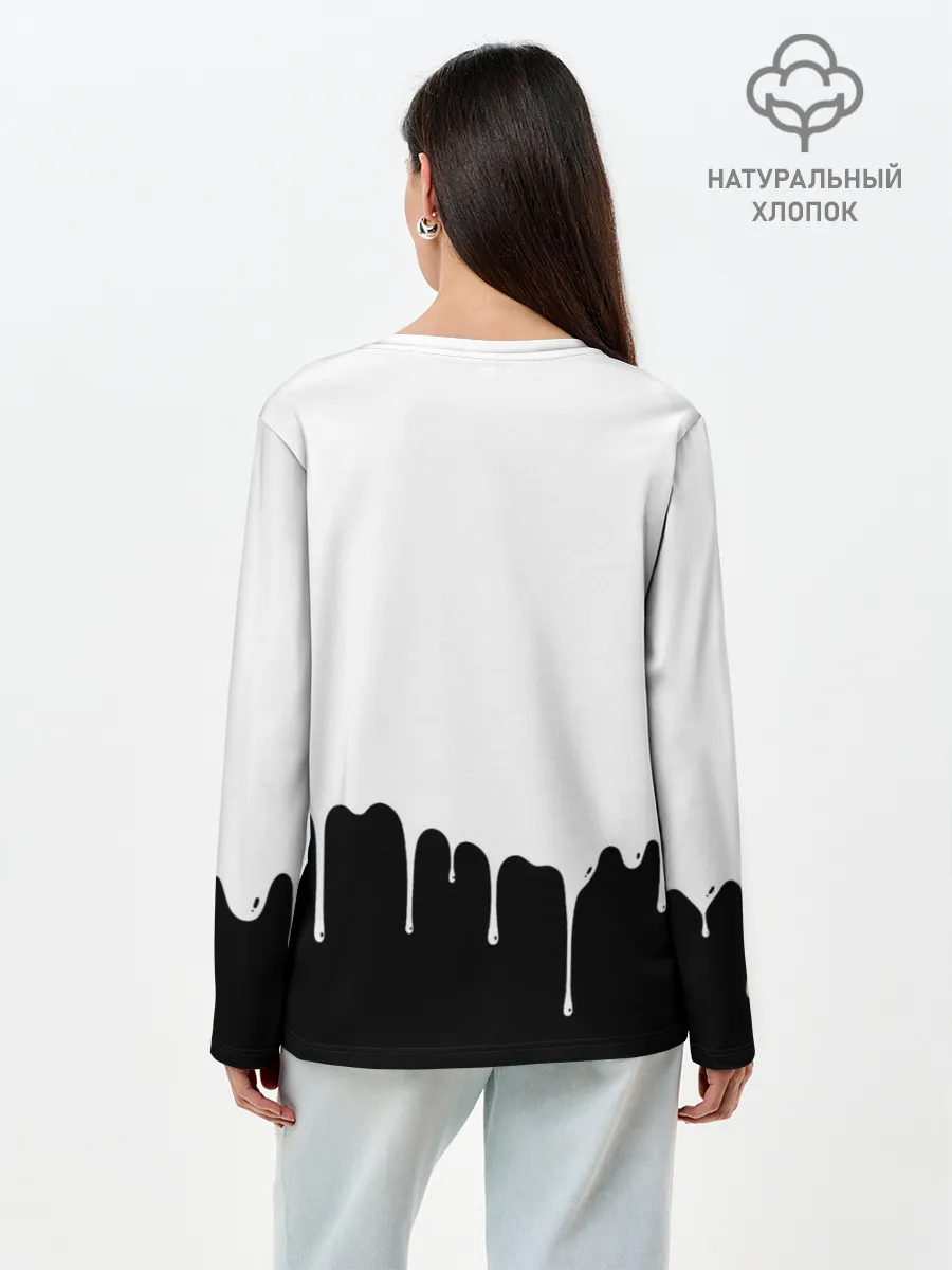 Лонгслив женский. Хлопок / Черный Аста белая краска