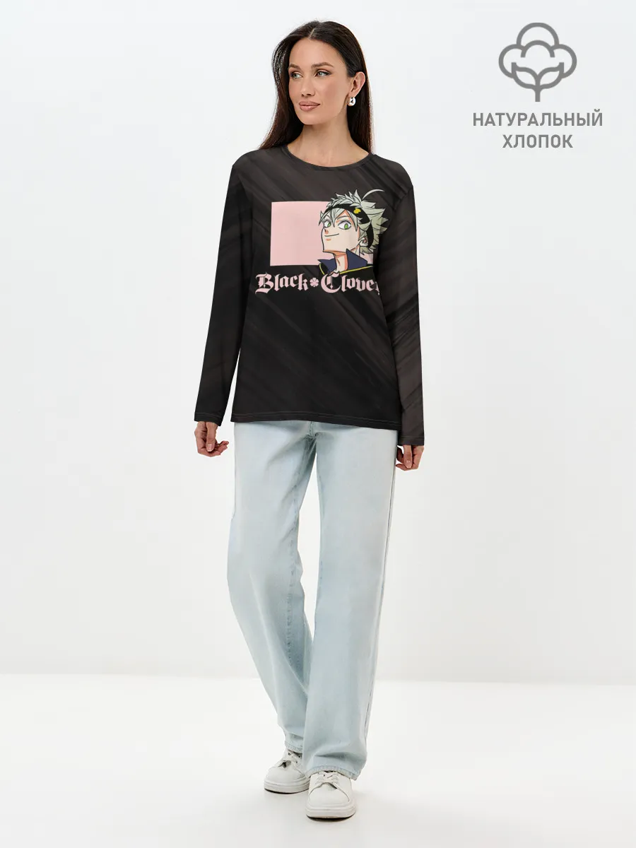 Лонгслив женский. Хлопок / Чёрный клевер Аста в розовом