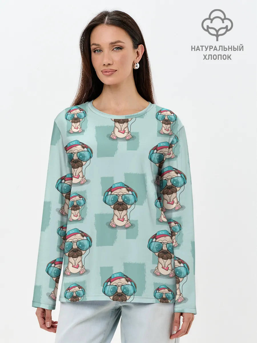 Лонгслив женский. Хлопок / Крутой песик