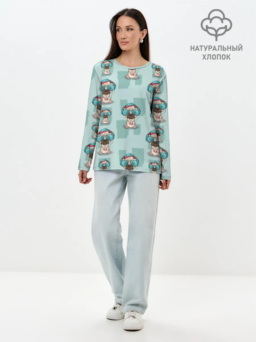 Лонгслив женский. Хлопок / Крутой песик