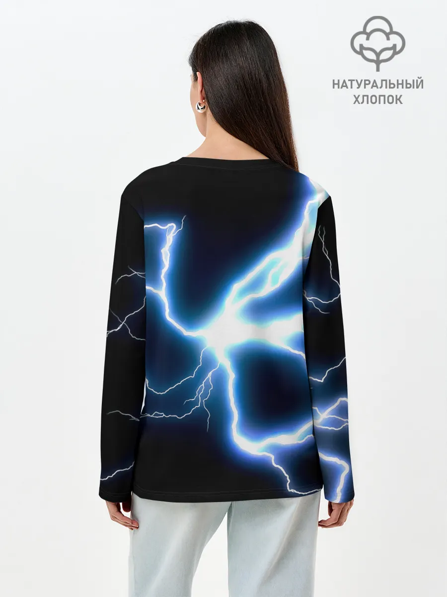 Лонгслив женский. Хлопок / Чёрный клевер удар молнии