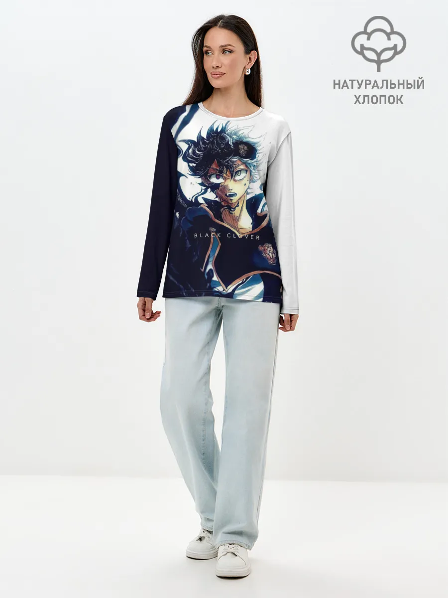 Лонгслив женский. Хлопок / Черный Аста Чёрный клевер