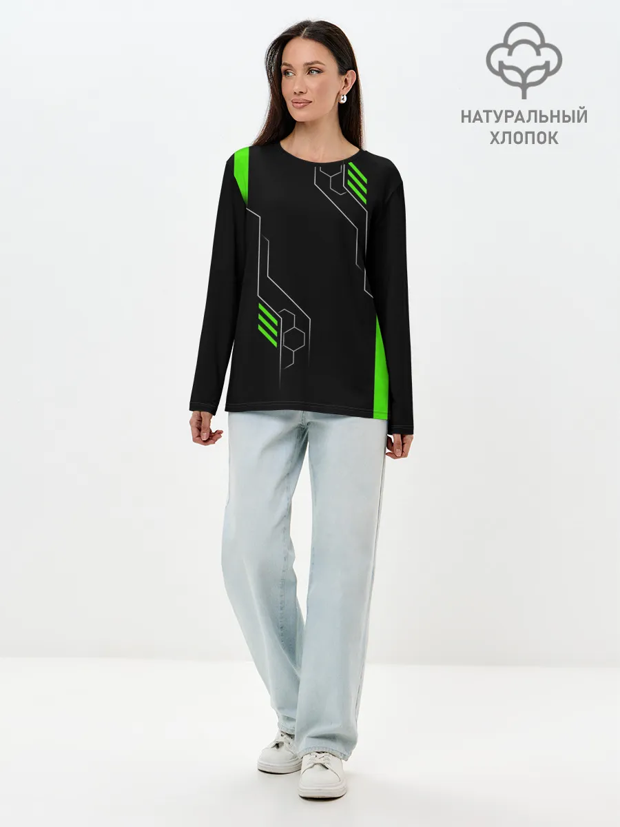 Лонгслив женский. Хлопок / ФУТУРИСТИЧНАЯ БРОНЯ | ЗЕЛЕНАЯ