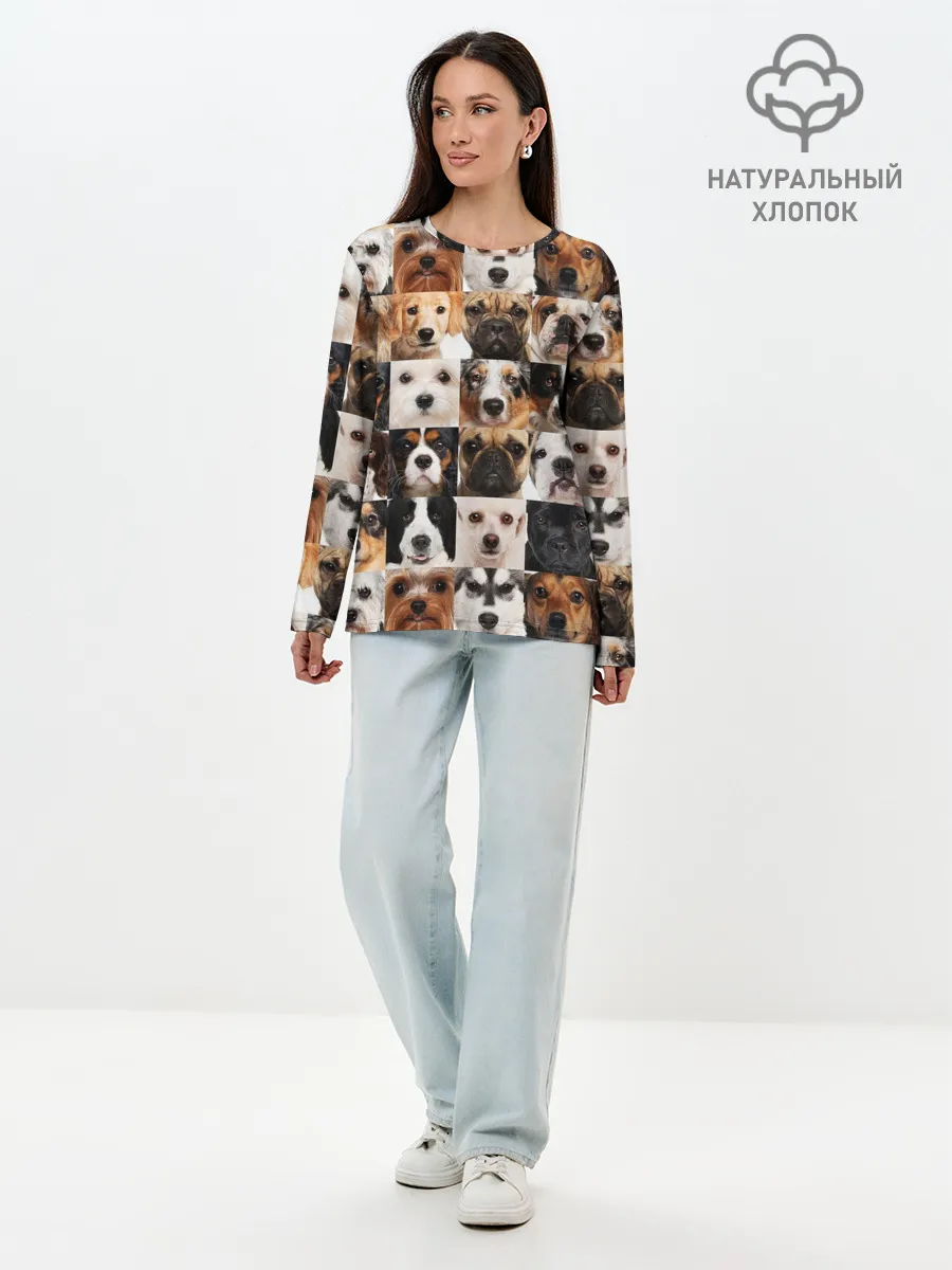 Лонгслив женский. Хлопок / Я ЛЮБЛЮ СОБАК / I LOVE DOGS