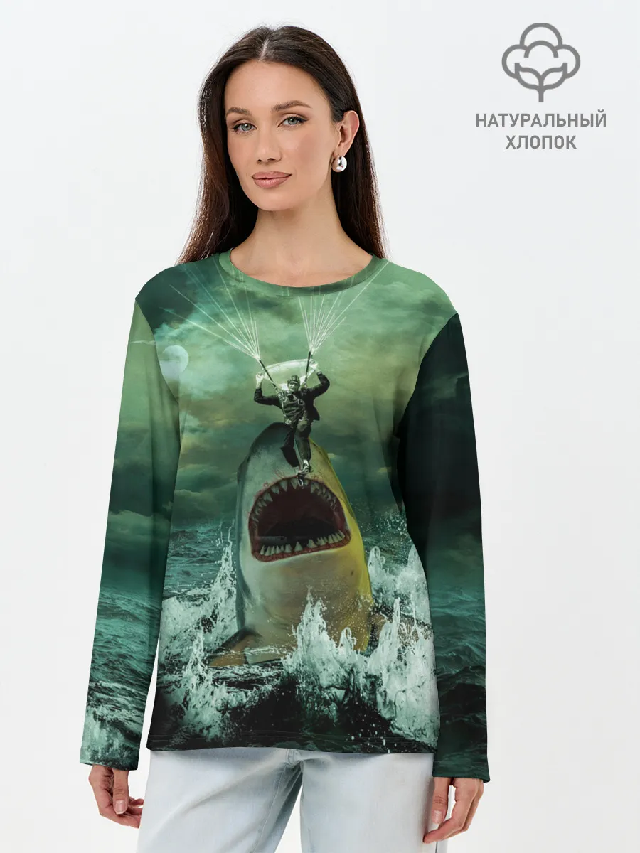 Лонгслив женский. Хлопок / Shark Attack | Акула атакует