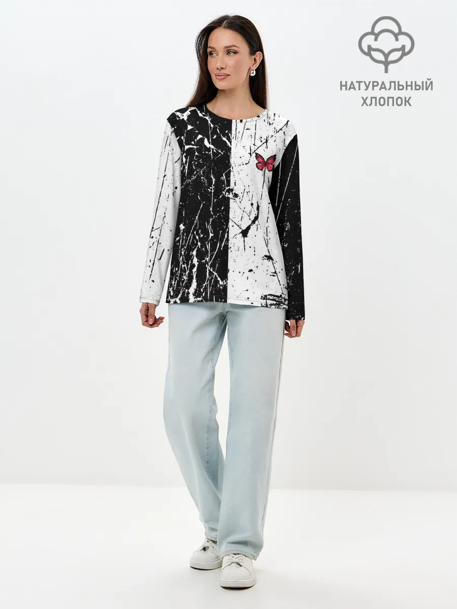 Лонгслив женский. Хлопок / ЧБ ГРАНЖ | RED BUTTERFLY