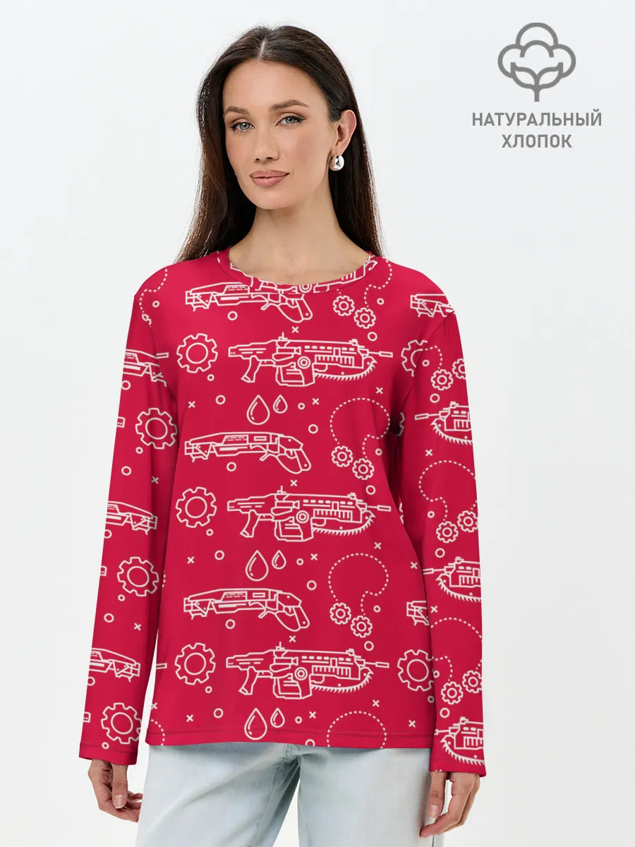 Лонгслив женский. Хлопок / Gears pattern