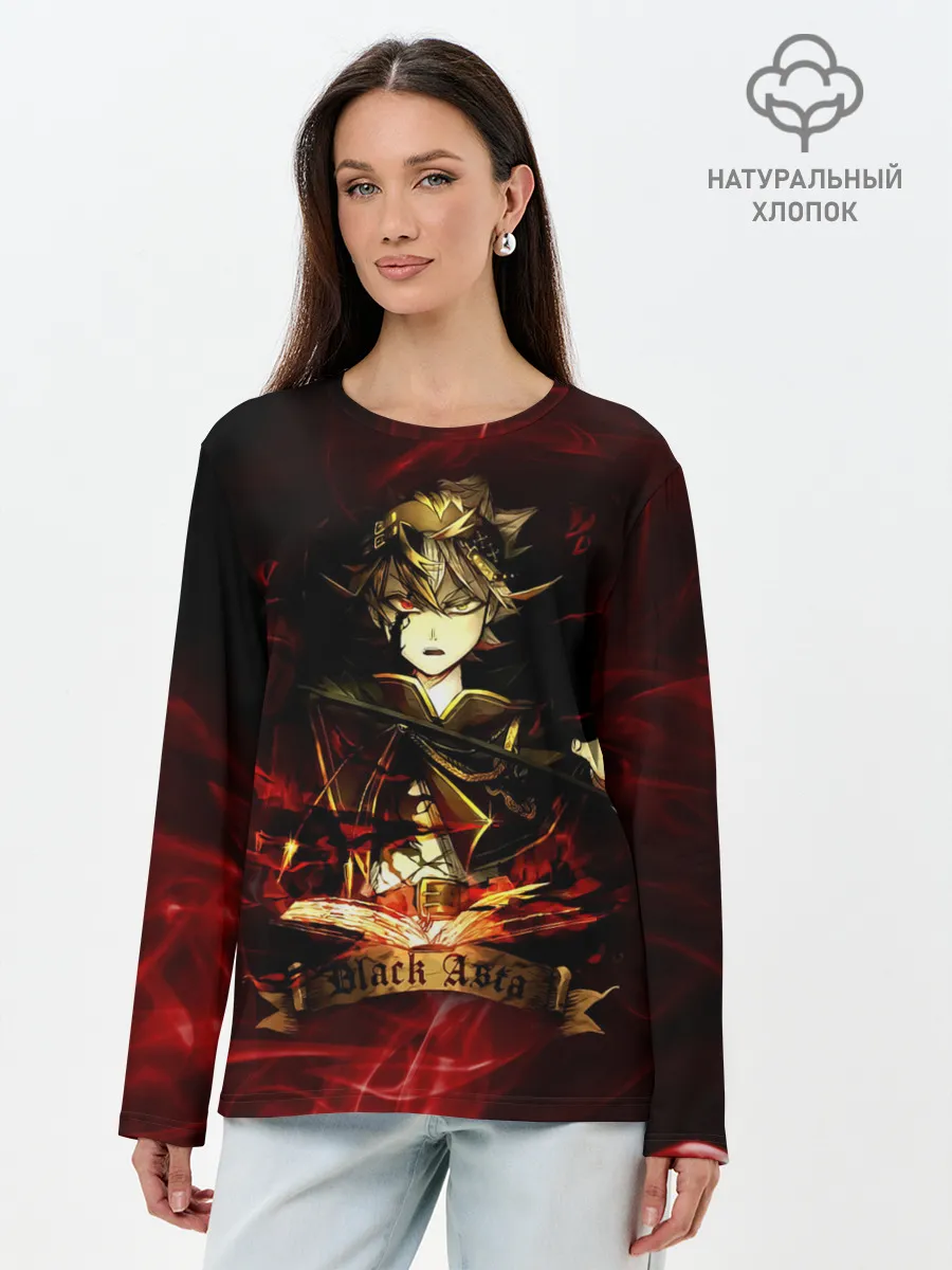Лонгслив женский. Хлопок / Чёрный Аста красный дым