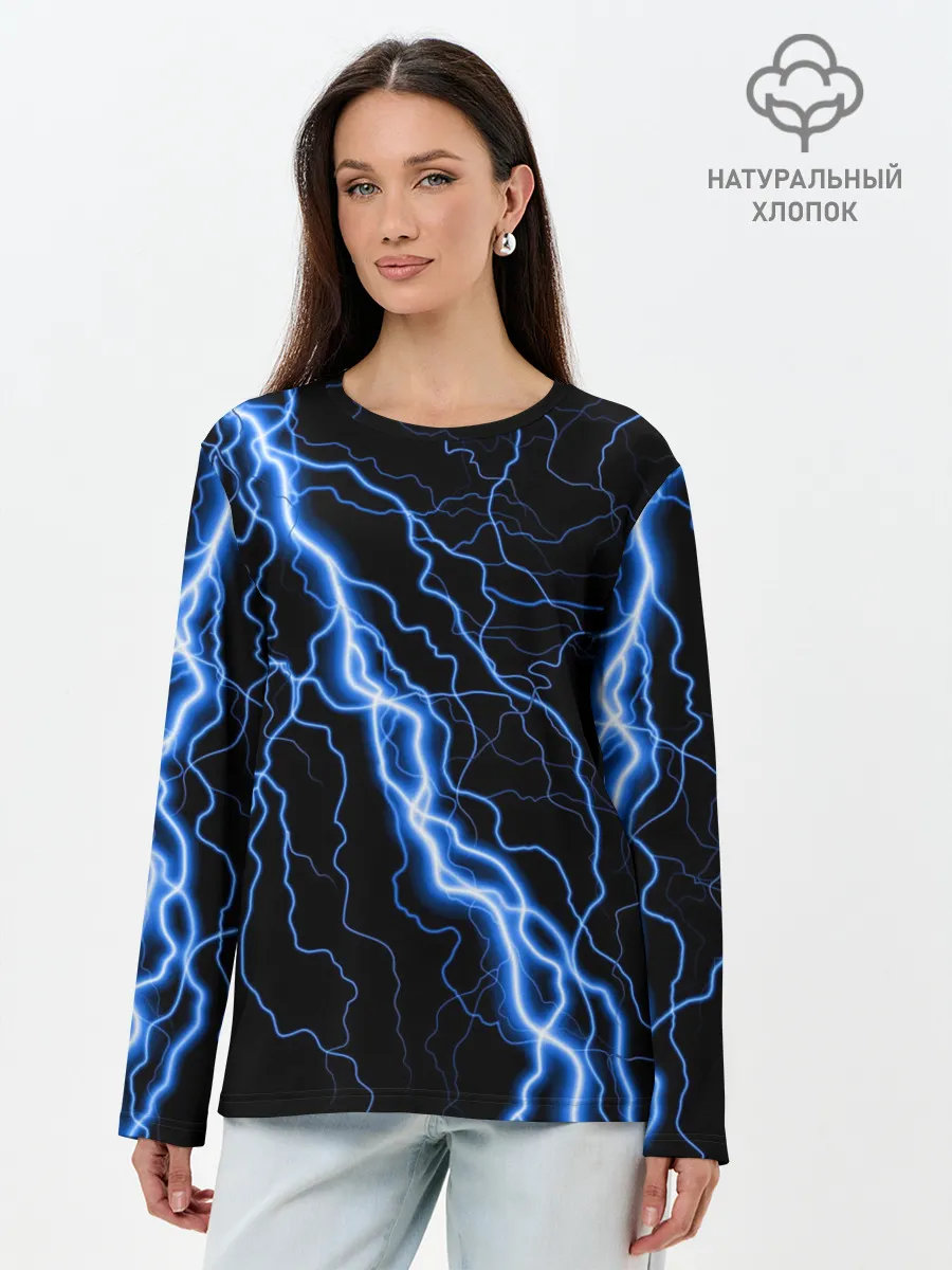 Лонгслив женский. Хлопок / ГОЛУБАЯ МОЛНИЯ / ГРОЗА