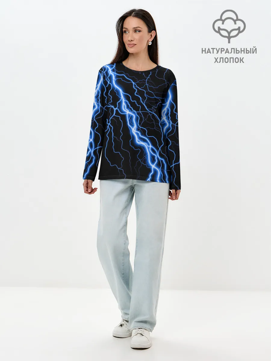 Лонгслив женский. Хлопок / ГОЛУБАЯ МОЛНИЯ / ГРОЗА