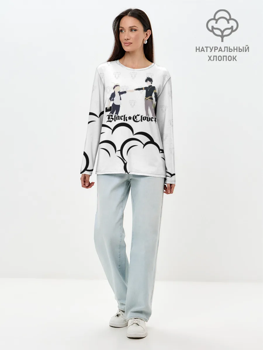 Лонгслив женский. Хлопок / Чёрный клевер Аста и Юно