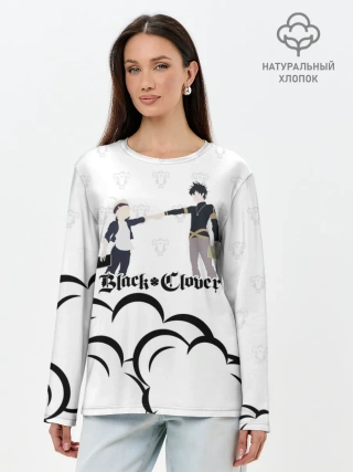 Лонгслив женский. Хлопок / Чёрный клевер Аста и Юно