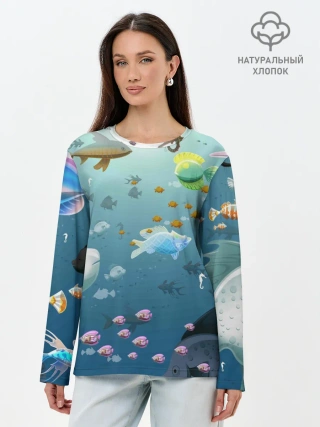 Лонгслив женский. Хлопок / Мультяшные рыбки | Пляжная